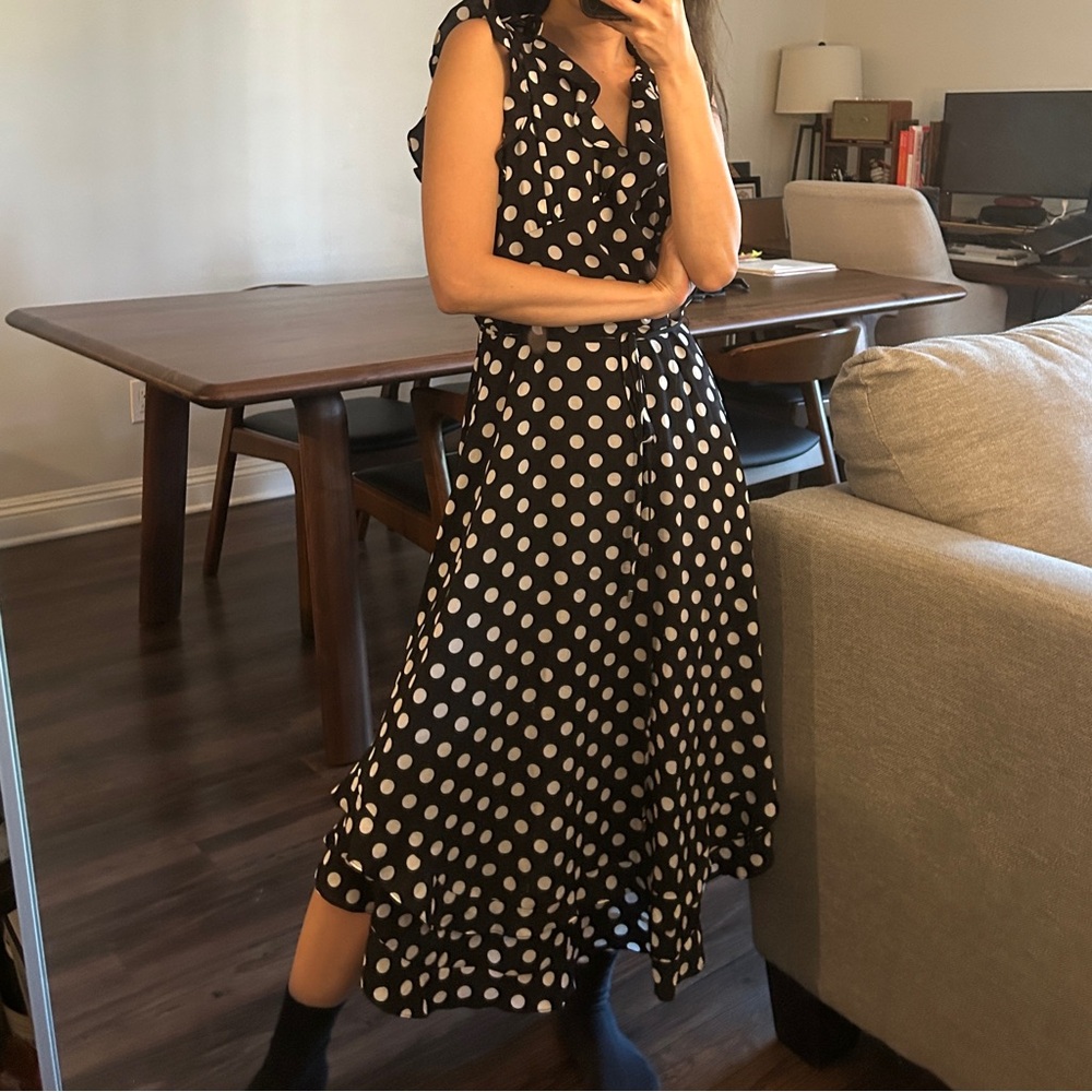Vintage Polka Dot Midi Tie Dress